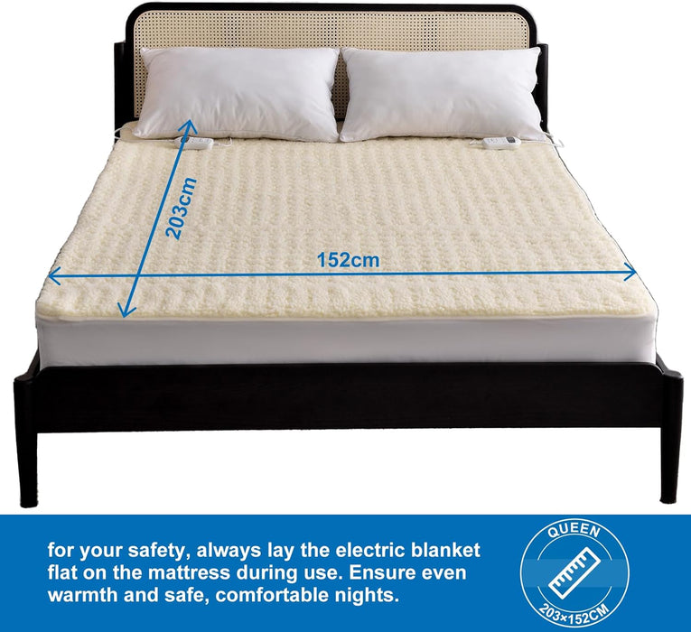 RHEIN HOME Fleece Top Multizone Electric Blanket Queen Size | Dual Control Fitted Heated Underblanket with Timer | Electric Fleece Top Bed Warmer with Gift Bag(203×152cm)