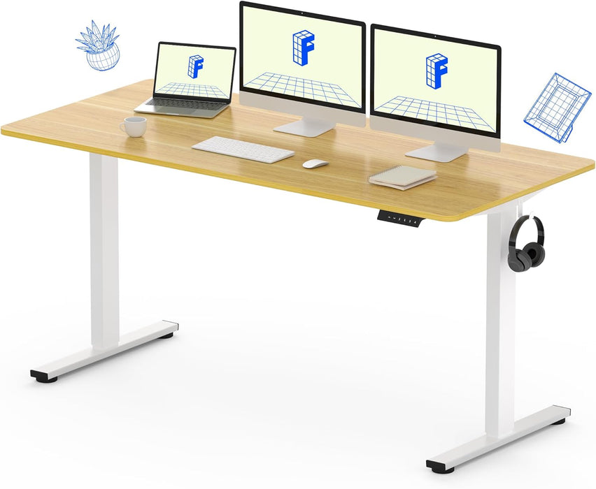 FLEXISPOT E1EW Electric Standing Desk Whole Piece 55 x 28 Inch Desktop Adjustable Height Desk Home Office Computer Workstation Sit Stand up Desk (White Frame + 55" Maple Top, 2 Packages)