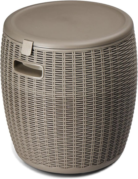 Rattan Outdoor Storage Stool, Outdoor Furniture, 37L, Ice Cooler, Wicker Round Ice Chest, Outdoor Patio Bar Table, Beverage Bucket with Drain Plug for Poolside, Deck, Party, and BBQ