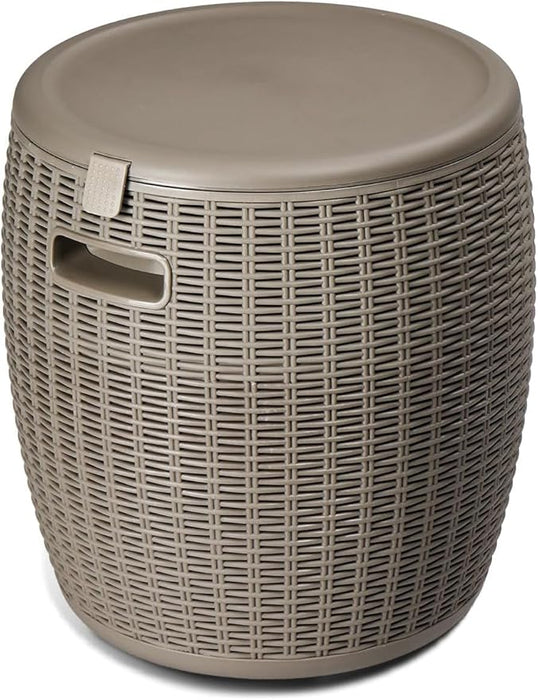 Rattan Outdoor Storage Stool, Outdoor Furniture, 37L, Ice Cooler, Wicker Round Ice Chest, Outdoor Patio Bar Table, Beverage Bucket with Drain Plug for Poolside, Deck, Party, and BBQ