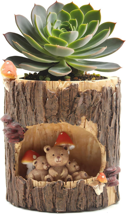 ONEIN Cute Bear Plant Pot - Indoor/Outdoor Succulent Planter, Small 4 Inch Resin Flower Pot for Office Home Decoration, Cactus Garden Pot - Gift Idea for Plant Lovers