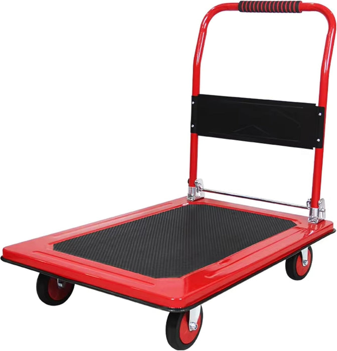 SBS Foldable Hand Trolley - Heavy-Duty Cart, Platform Truck with Non-Slip Surface, 360° Swivel Wheels, Steel Frame, and 1,000 lbs Load Capacity for Home, Office, and Warehouse Use, Red