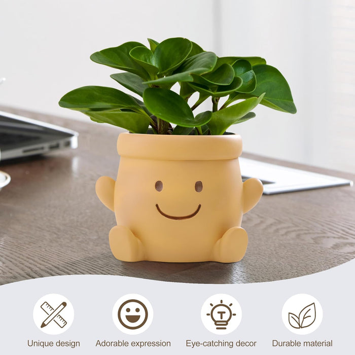ONEIN Smily Face Plant Pot Indoor Outdoor, Cute 4 Inch Succulent Planter for Home Garden Decoration, Small Resin Flower Pot with Drainage Hole - Perfect Gifts for Plant Lovers