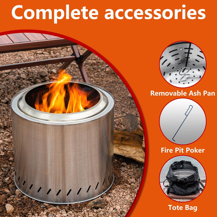 19.5 inch Stainless Steel Smokeless Fire Pit, Outdoor Smokeless Firepit, Wood Burning Fire Pits for Camping, Bonfire, Low Smoke Firepit for Backyard Camping