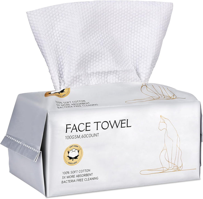 Socrates Premium Disposable Face Towels – 100% Cotton, 100GSM – Ultra Thick & Soft, Dual-Sided Textured & Smooth | facial towel, Makeup Removal, Baby Wipes – Dry & Wet Clean-120Counts