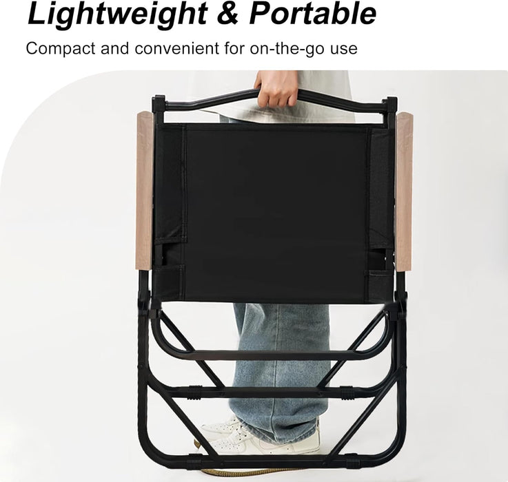 Folding Camping Chair - Lightweight, Portable & Sturdy with Wooden Armrests - Durable Outdoor Chair Camp Seat for Adults, Beach, Picnic, and Patio (Khaki)