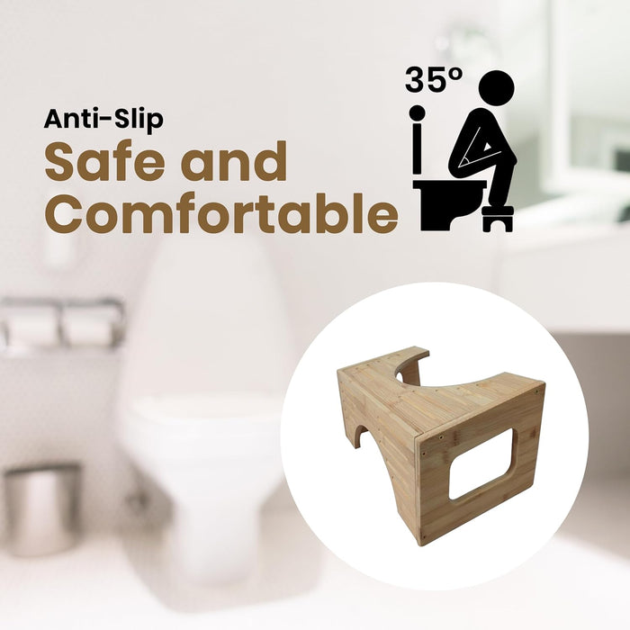 Premium Bamboo Toilet Stool – Foldable Toilet Step for Adults & Kids | Non-Slip, Ergonomic Bathroom Footstool for Improved Bowel Health & Posture | Eco-Friendly & Compact Design