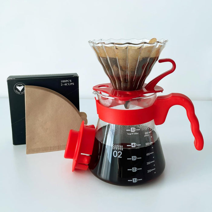 Pour Over Coffee Maker Set – Glass V60 Coffee Dripper, Eco-Friendly Filters, Heat-Resistant Handle – Manual Coffee Brewer Kit, Teapot & Tea Brewer for Rich, Full-Bodied Flavor