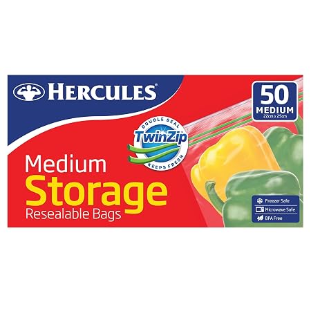 Hercules Bags Strorage Medium Resealable Twin Zip 22cm x 25cm 50pk