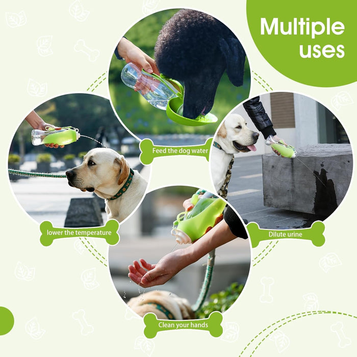 Dog Water Bottle for Walking Portable Dog Travel Bottle, Leak-Proof Travel Water Feeder with Large Flip Silicone Leaf Shape, Ideal for Walking, Hiking, and Outdoor (Green, Standard)