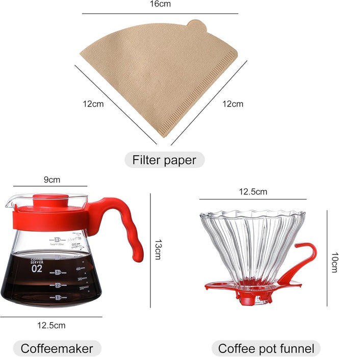 Pour Over Coffee Maker Set – Glass V60 Coffee Dripper, Eco-Friendly Filters, Heat-Resistant Handle – Manual Coffee Brewer Kit, Teapot & Tea Brewer for Rich, Full-Bodied Flavor