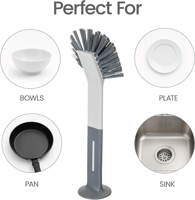 Standing Oval Grey Dish Brush With Suction Cup