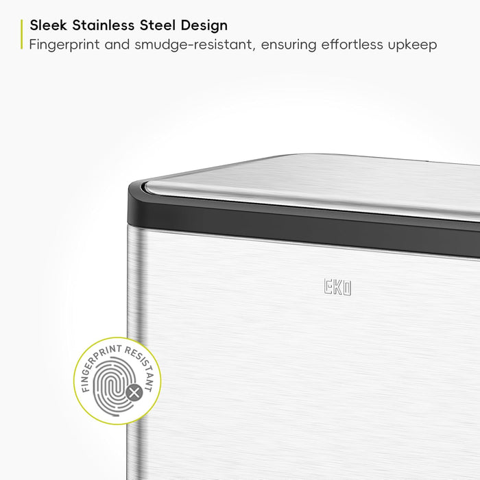 EKO Ecocasa Recycling Kitchen Bin 15+15Litre, Pedal Rubbish Bin with Two Removable Inner Buckets, Perfect for Kitchen & Home, Stainless Steel