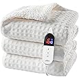 RHEIN HOME Heated Blanket Electric Throw - 150×130cm Electric Blanket with 10 Heating Levels & 10 Hours Auto-Off Overheat Protection, Soft Silky Plush Throw Rug Machine Washable (White)