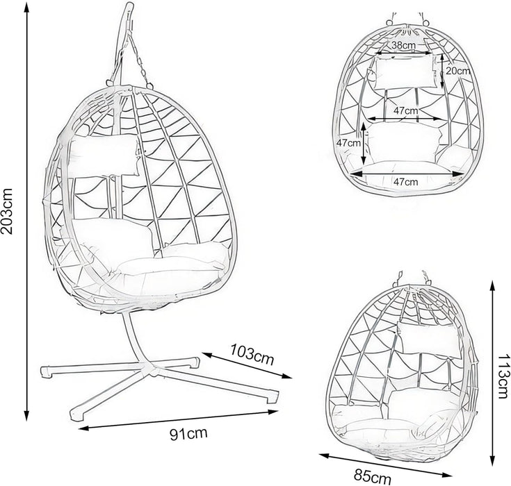 ONEIN Hanging Egg Chair with Stand for Indoor Outdoor, Imitation Wicker Swing Hammock with Thicken Comfy Cushion for Patio Porch Balcony, Rocking Egg Chair for Bedroom