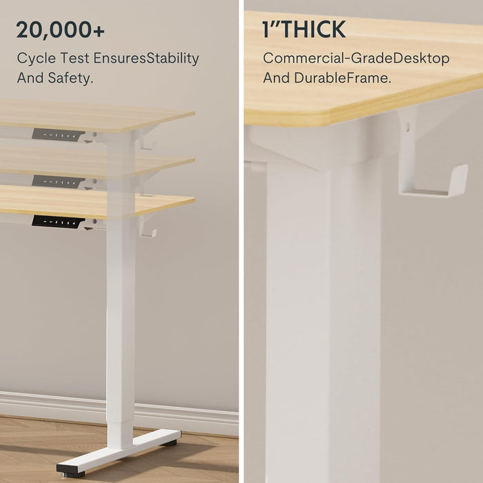 FLEXISPOT E1EW Electric Standing Desk Whole Piece 55 x 28 Inch Desktop Adjustable Height Desk Home Office Computer Workstation Sit Stand up Desk (White Frame + 55" Maple Top, 2 Packages)