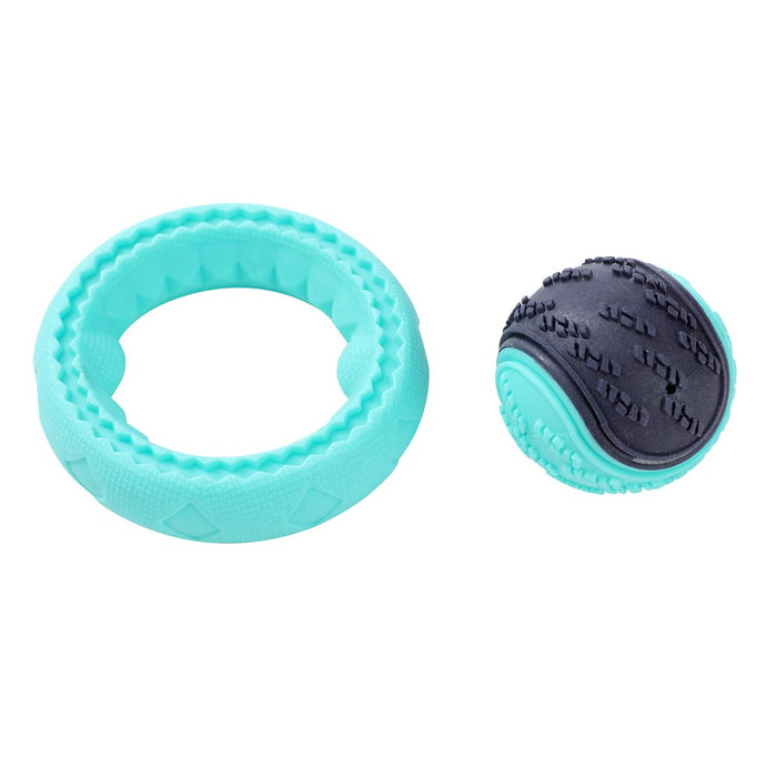 Paws & Claws BARK & BOUNCE TPR DOG BALL 2PK BALL 6.5CM RING 10.5CM
