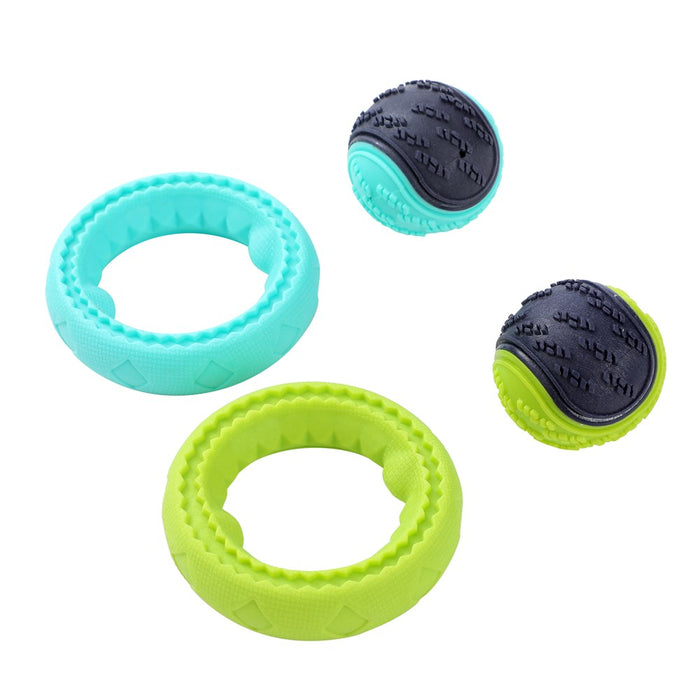 Paws & Claws BARK & BOUNCE TPR DOG BALL 2PK BALL 6.5CM RING 10.5CM