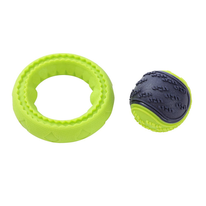 Paws & Claws BARK & BOUNCE TPR DOG BALL 2PK BALL 6.5CM RING 10.5CM