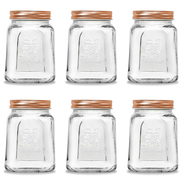 Lemon & Lime MODENA GLASS JAR 6PK SQUARE 475ML ROSE GOLD LID