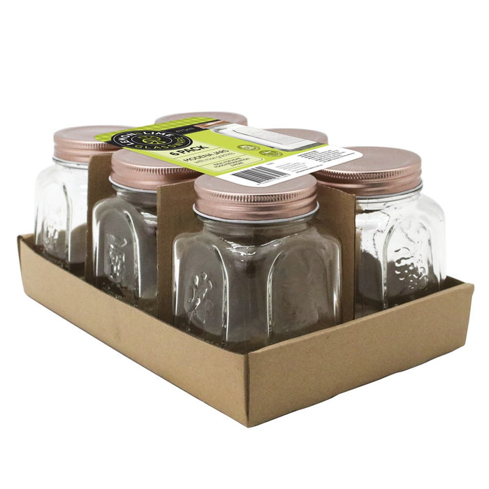 Lemon & Lime MODENA GLASS JAR 6PK SQUARE 475ML ROSE GOLD LID