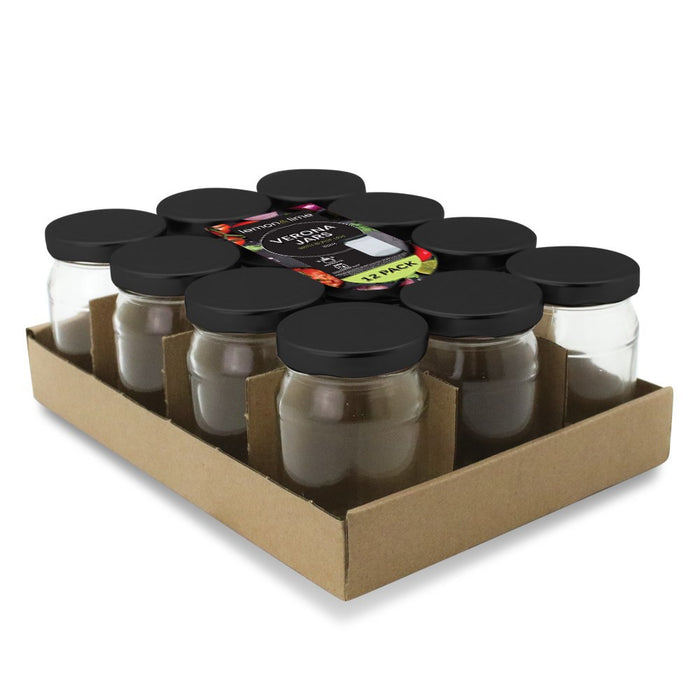Lemon & Lime VERONA GLASS JAR 12PK 150ML BLACK LID