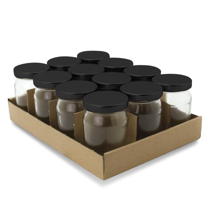 Lemon & Lime VERONA GLASS JAR 12PK 150ML BLACK LID