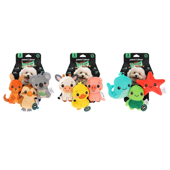 Paws & Claws SQUEAKY SQUAD MINIS ANIMAL 3 PACK PLSH 3 ASTD 7.5X9CM