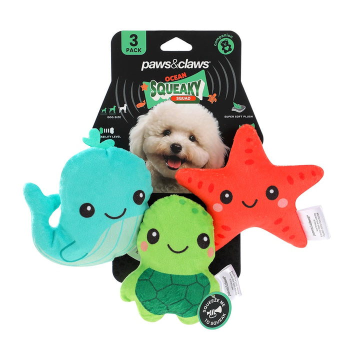 Paws & Claws SQUEAKY SQUAD MINIS ANIMAL 3 PACK PLSH 3 ASTD 7.5X9CM
