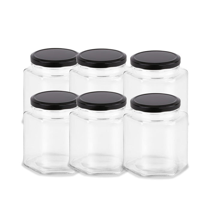 Lemon & Lime VERONA GLASS HEX JAR 6PK 95ML BLACK LID 5.5X5X7.5CM