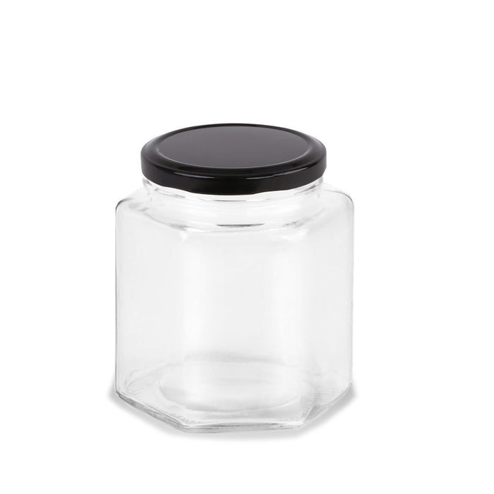 Lemon & Lime VERONA GLASS HEX JAR 6PK 95ML BLACK LID 5.5X5X7.5CM