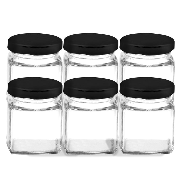 Lemon & Lime VERONA GLASS SQUARE JAR 6PK 120ML BLACK LID