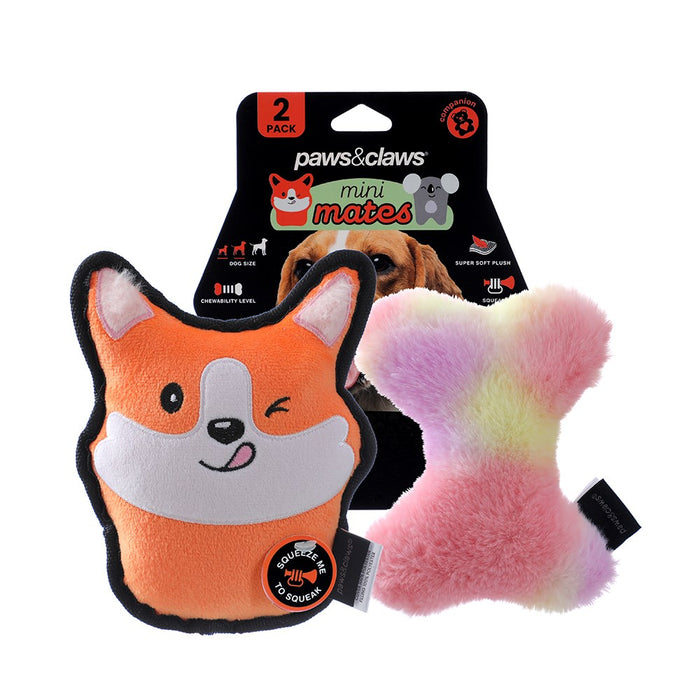 Paws & Claws MINI MATES TINY TUFF & BONE PLUSH 2PK