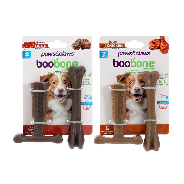 Paws & Claws BOOBONE SML TBONE & BONE 2PK CHICKEN & BEEF FLAVOUR 10X8.5X3.5CM/14.5X3.5X3.5CM