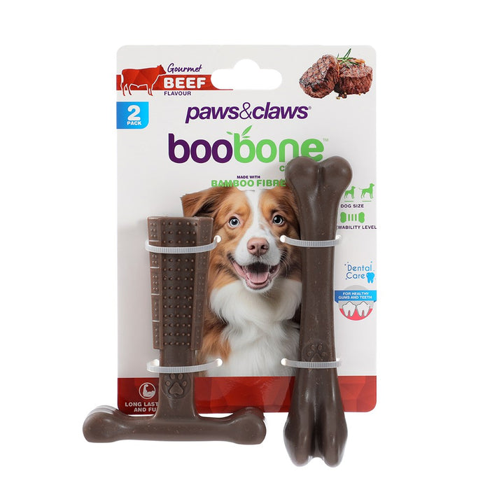 Paws & Claws BOOBONE SML TBONE & BONE 2PK CHICKEN & BEEF FLAVOUR 10X8.5X3.5CM/14.5X3.5X3.5CM