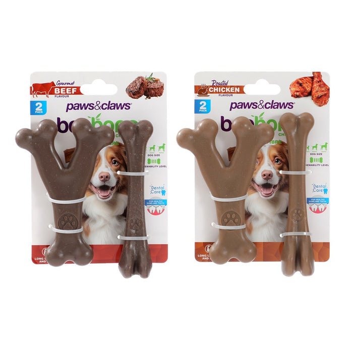 Paws & Claws BOOBONE WISHBONE & BONE 2PK SML CHICKEN & BEEF FLAVOUR 14.5X3.5X3.5CM/13X8.5X2CM