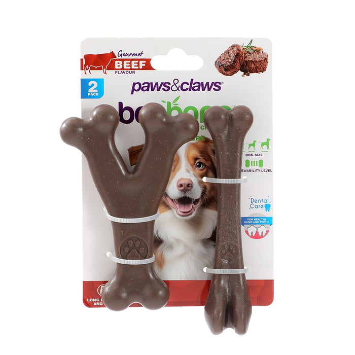 Paws & Claws BOOBONE WISHBONE & BONE 2PK SML CHICKEN & BEEF FLAVOUR 14.5X3.5X3.5CM/13X8.5X2CM