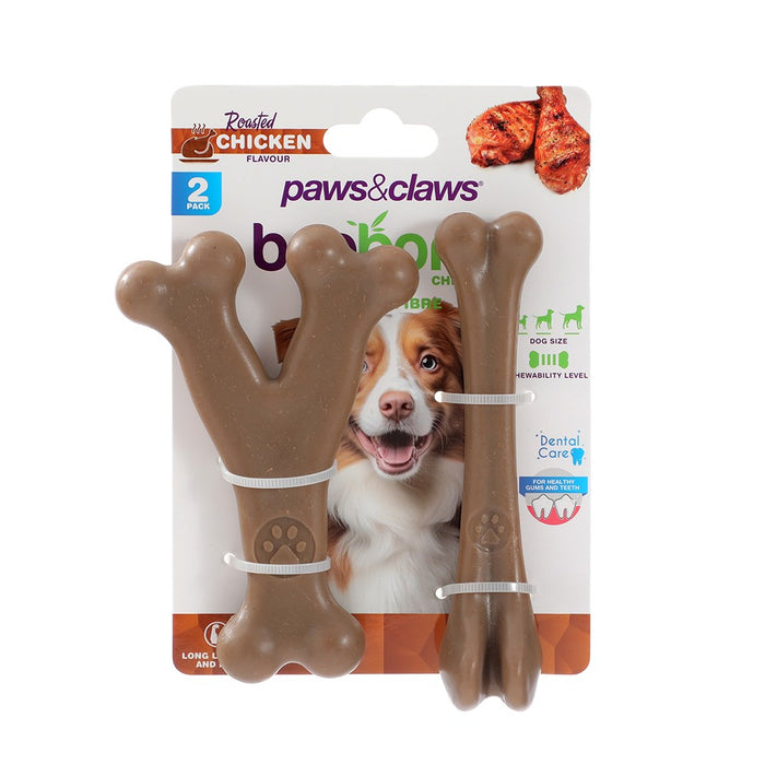 Paws & Claws BOOBONE WISHBONE & BONE 2PK SML CHICKEN & BEEF FLAVOUR 14.5X3.5X3.5CM/13X8.5X2CM
