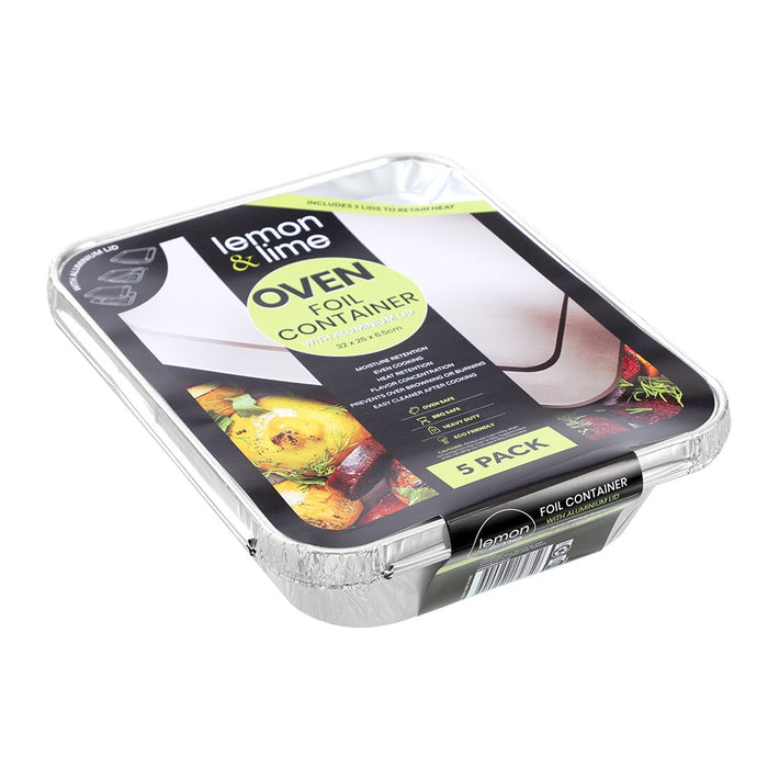 Lemon & Lime FOIL TRAY WITH FOIL LID 5PK 32X26X6.5CM