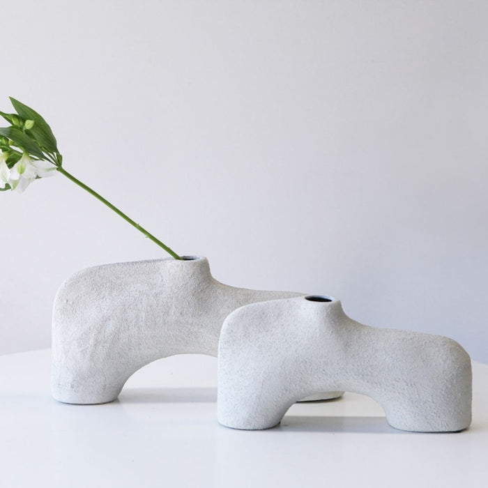 2 set Cove Vases White - (S) 30cm tall x 19cm wide x 9cm thick
