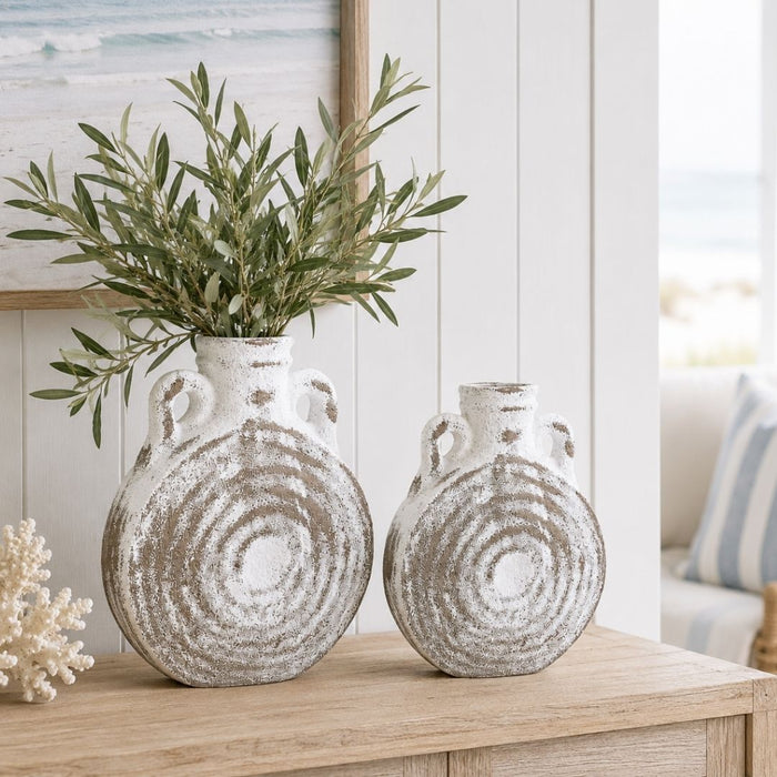2 set Relic Vases - (L) 23cm tall x 18.5cm wide x 8 cm thick