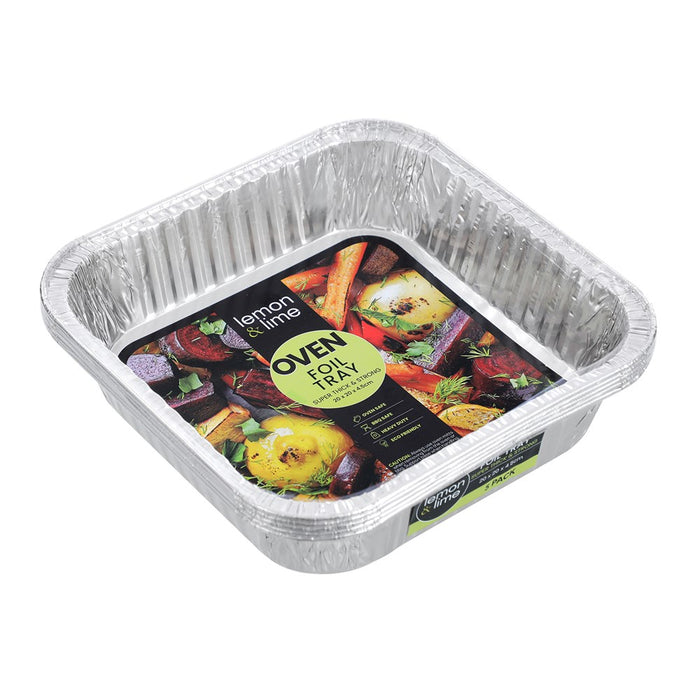 Lemon & Lime FOIL TRAY SQUARE 5PK 20X20X4.5CM SHELF READY PDQ