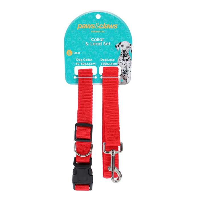 Paws & Claws ESSENTIALS COLLAR & LEAD SET COLS LGE 39 - 69CM LEAD 120X2.5CM BLK/RED/BLUE