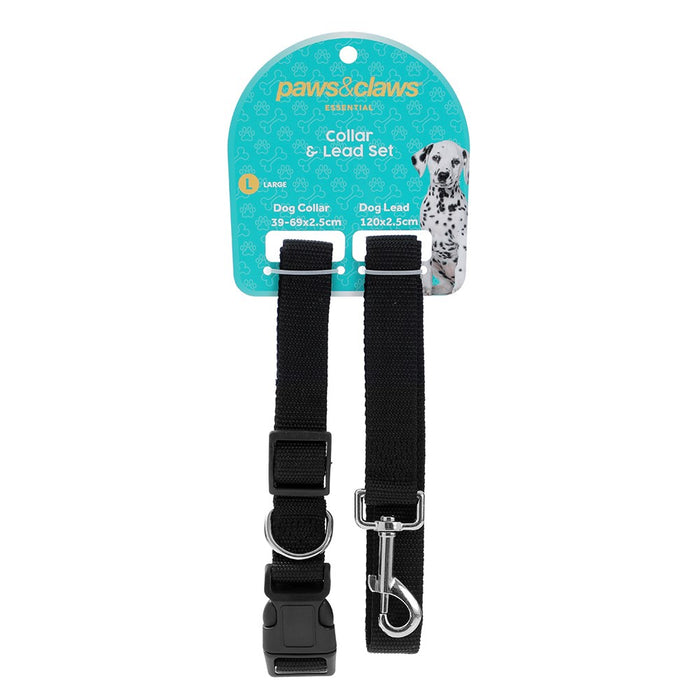 Paws & Claws ESSENTIALS COLLAR & LEAD SET COLS LGE 39 - 69CM LEAD 120X2.5CM BLK/RED/BLUE