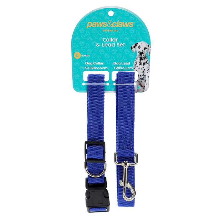Paws & Claws ESSENTIALS COLLAR & LEAD SET COLS LGE 39 - 69CM LEAD 120X2.5CM BLK/RED/BLUE