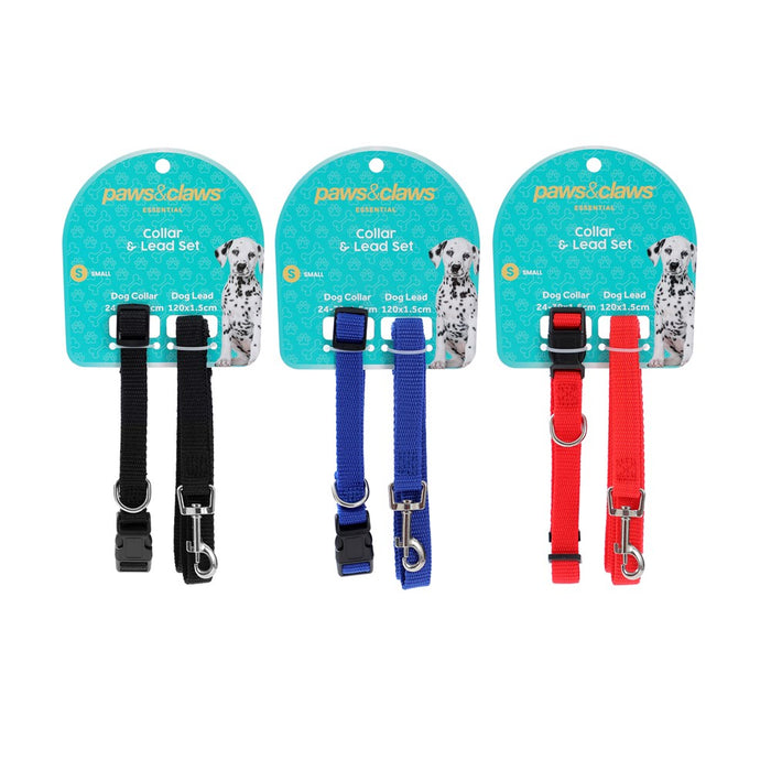 Paws & Claws ESSENTIALS COLLAR & LEAD SET COLS SML 24 - 39CM LEAD 120X1.5CM BLK/RED/BLUE