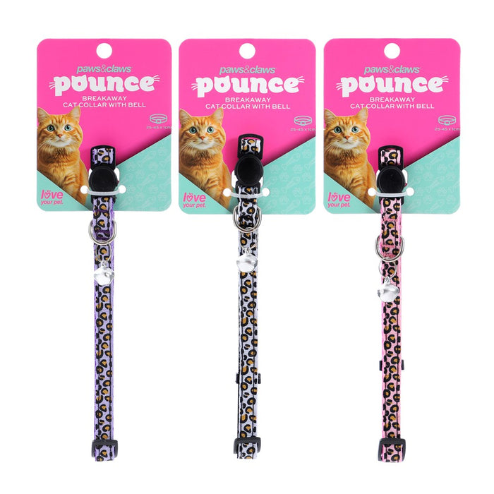 Paws & Claws POUNCE BREAKAWAY CAT COLLAR CHEETAH PATTERN W/ BELL 25-45CM