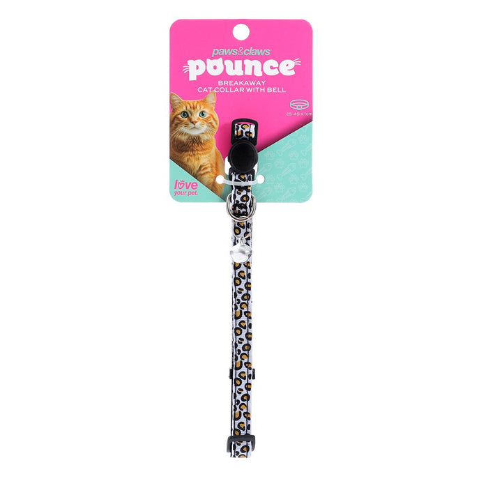 Paws & Claws POUNCE BREAKAWAY CAT COLLAR CHEETAH PATTERN W/ BELL 25-45CM