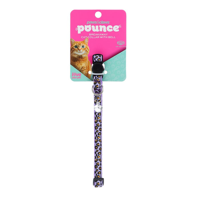 Paws & Claws POUNCE BREAKAWAY CAT COLLAR CHEETAH PATTERN W/ BELL 25-45CM