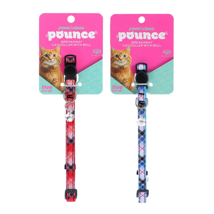 Paws & Claws POUNCE BREAKAWAY CAT COLLAR PLAID PATTERN W/ BELL 25-45CM